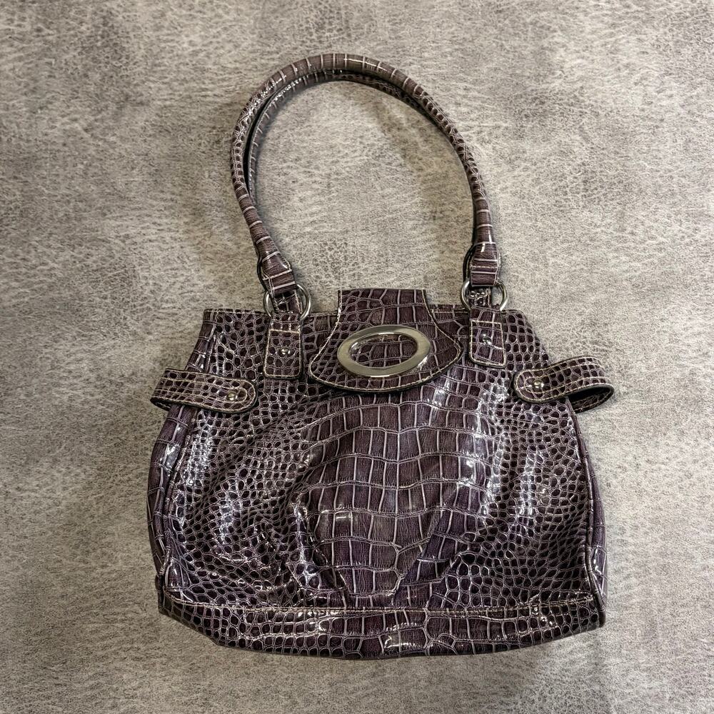 Purple Croc Embossed Shoulder Bag